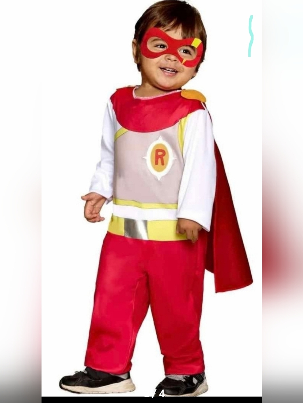 Ryan's World, Red Titan Jumpsuit Costume for Children with Cape and Mask, Boys